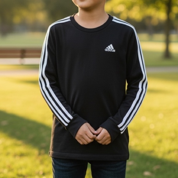 adidas Other - Adidas Black Long-Sleeve Crew with White Signature Stripes